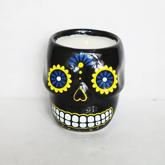 Handmade Day of The Dead Black Skull Candle - Picture 2 of 7